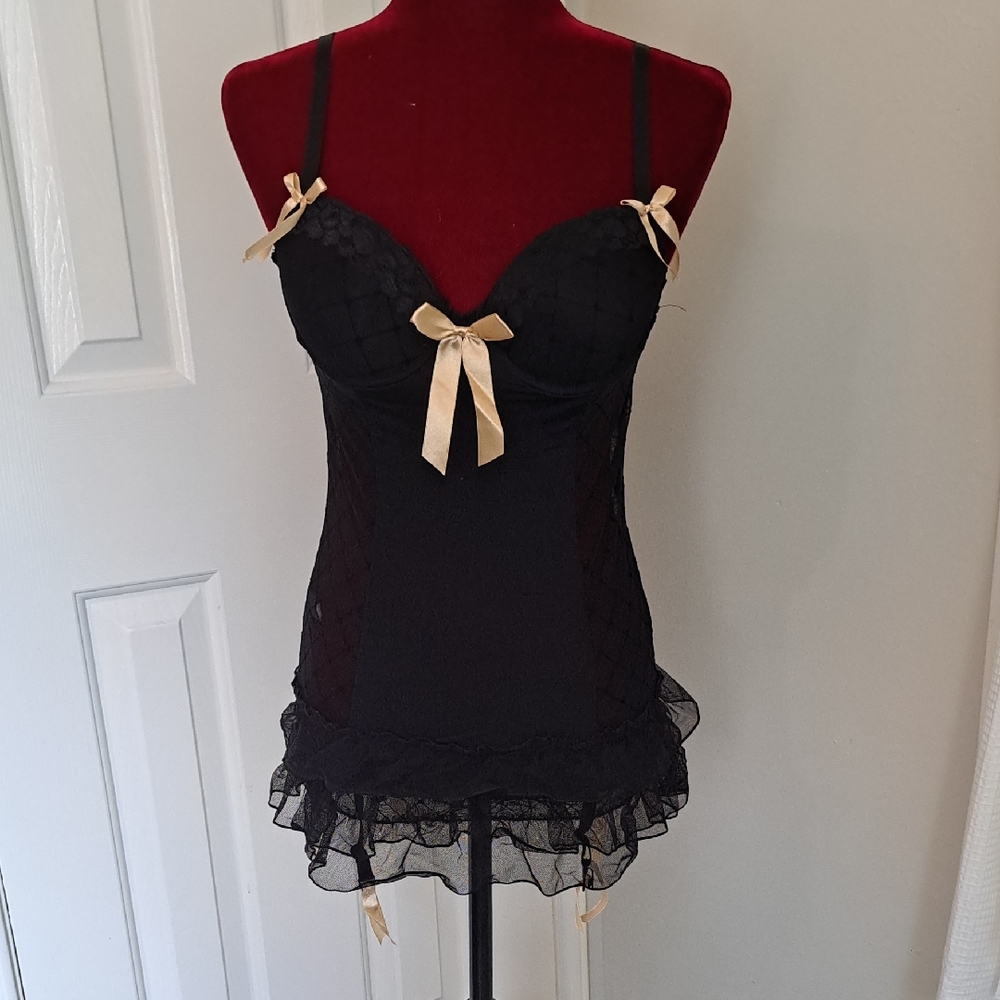 Black Teddy with Gold Bows